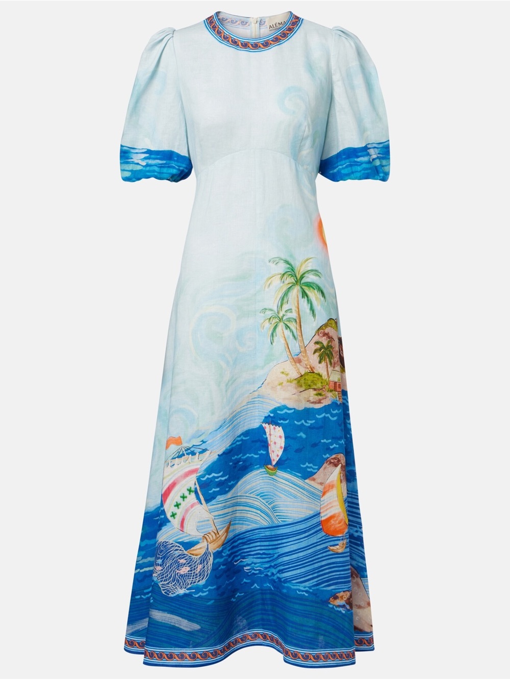 Alemais Light Blue Scenic-Print Maxi Dress sz 4